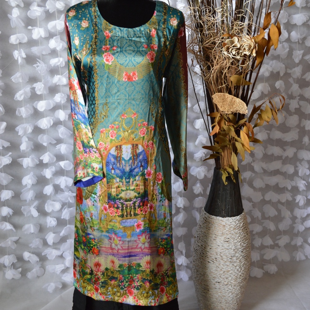 NWOT Reet fancy digital satin kurta shirt